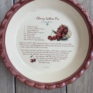 Cherry Lattice Pie Fluted Edge Deep Dish Plate Ceramic 9 in Recipe Cottagecore